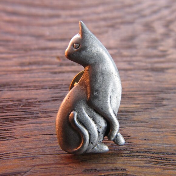 Matte silvertone Cat pin. (Lapel pin / Brooch) - Picture 1 of 6